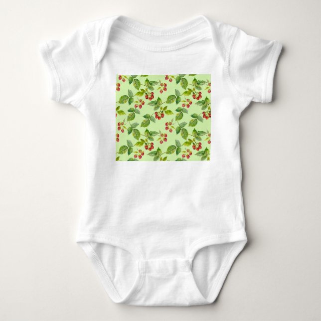 Healthy Berry: Raspberry Seamless Background. Baby Bodysuit (Front)