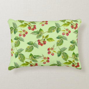 Healthy Berry: Raspberry Seamless Background. Decorative Cushion