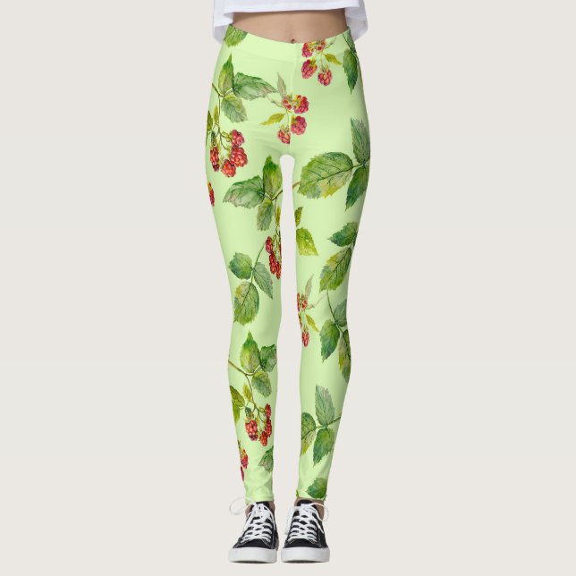 Healthy Berry: Raspberry Seamless Background. Leggings (Front)