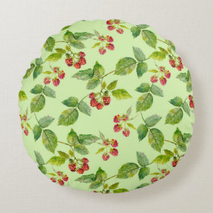 Healthy Berry: Raspberry Seamless Background. Round Cushion