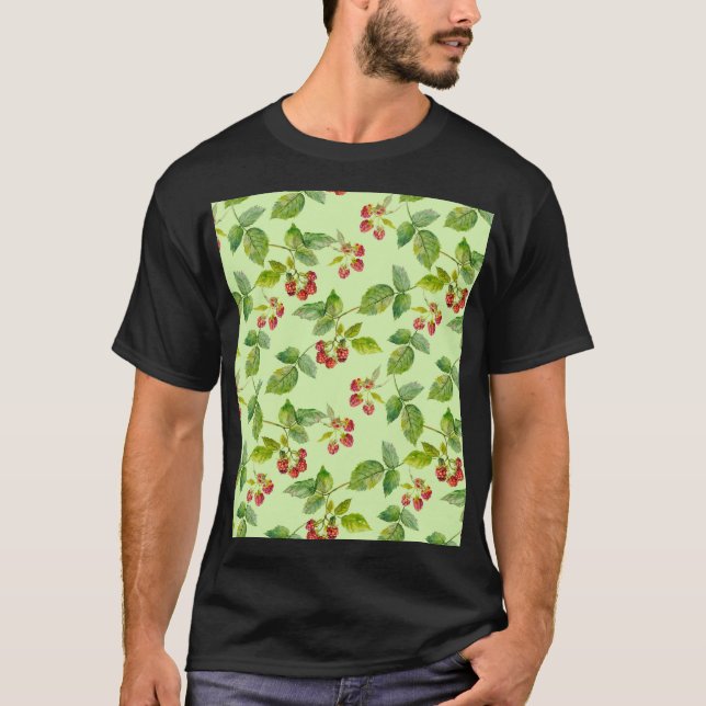 Healthy Berry: Raspberry Seamless Background. T-Shirt (Front)