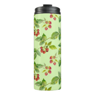 Healthy Berry: Raspberry Seamless Background. Thermal Tumbler