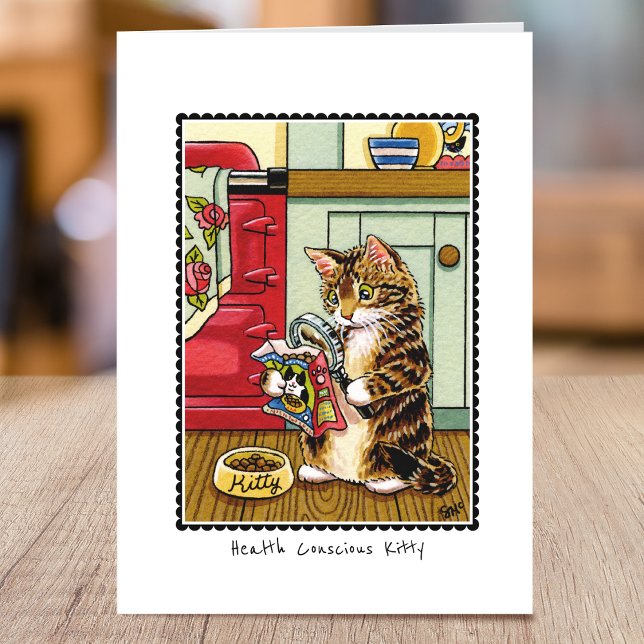 Healthy Eating Cute Cat Painting Custom Folded Card (Creator Uploaded)