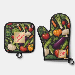 Healthy Food Happy Vegetables Popular Collection Oven Mitt & Pot Holder Set