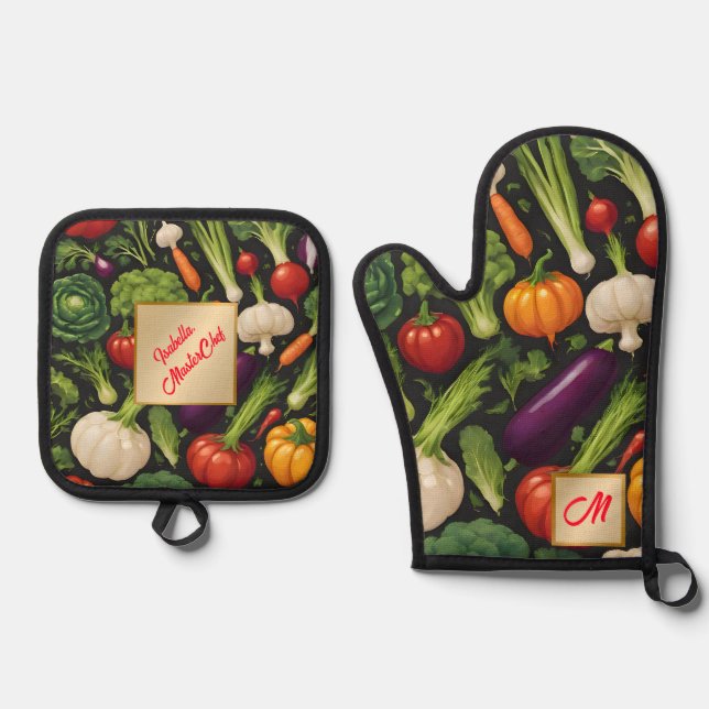 Healthy Food Happy Vegetables Popular Collection Oven Mitt & Pot Holder Set (Front)