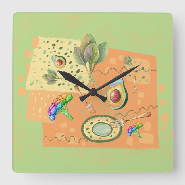 healthy food  illustration  square wall clock (Front)