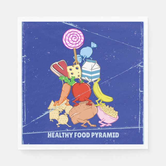 Healthy food pyramid funny cartoon illustration napkin (Front)