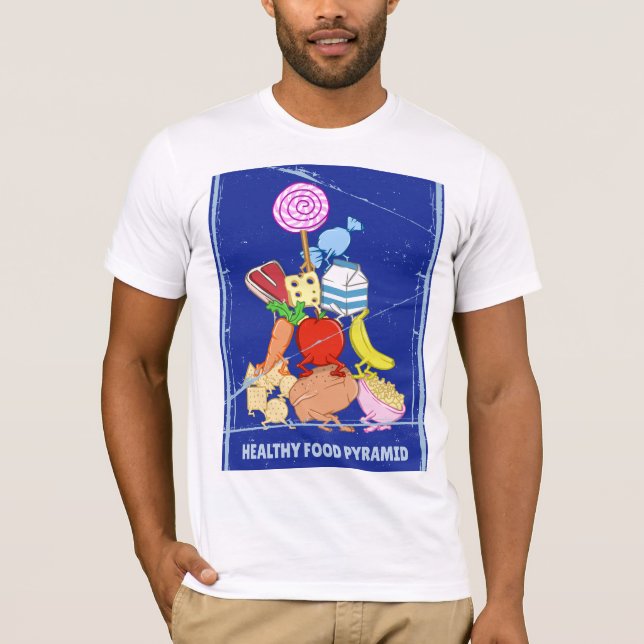 Healthy food pyramid funny cartoon illustration T-Shirt (Front)