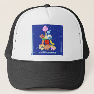 Healthy food pyramid funny cartoon illustration trucker hat
