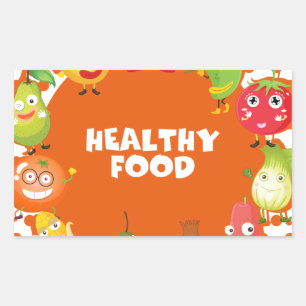 Healthy food theme with fruits and vegetables rectangular sticker