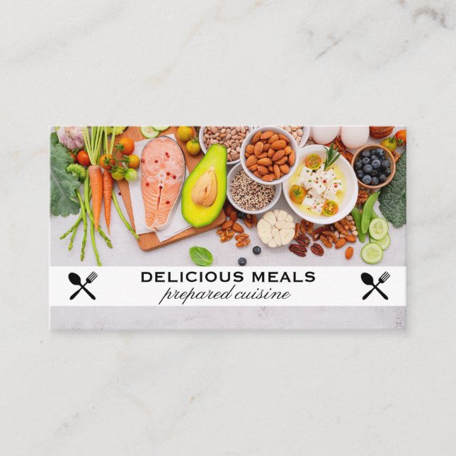 Healthy Fruits Vegetables Nuts and Fish Business Card (Front)
