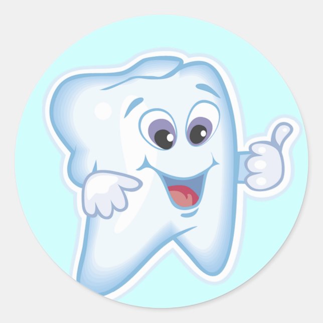 Healthy Happy Tooth Classic Round Sticker (Front)