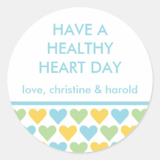 Healthy heart blue Valentine's day custom message Classic Round Sticker