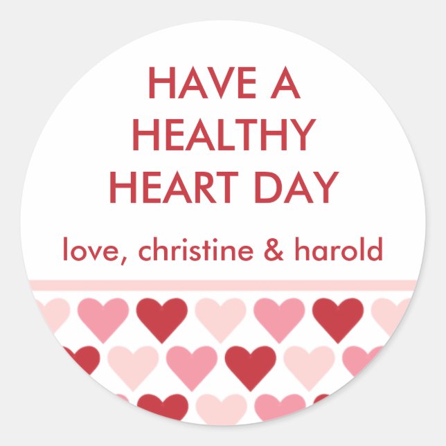 Healthy heart red Valentine's day custom message Classic Round Sticker (Front)