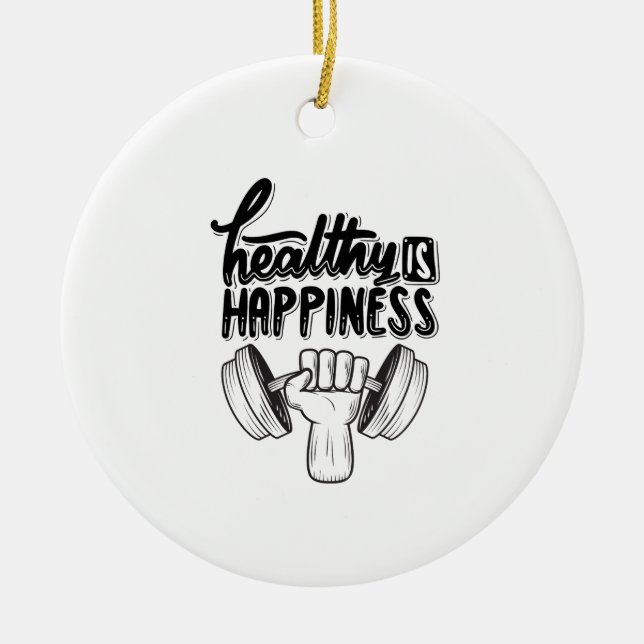 healthy is happiness gym motivation design  ceramic tree decoration (Front)