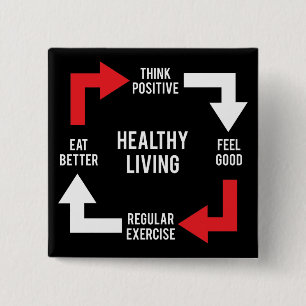 Healthy Living Diagram - Fitness Motivational 15 Cm Square Badge