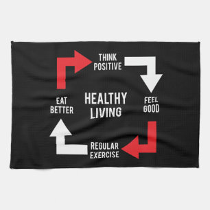 Healthy Living Diagram - Fitness Motivational Tea Towel