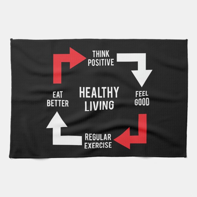 Healthy Living Diagram - Fitness Motivational Tea Towel (Horizontal)