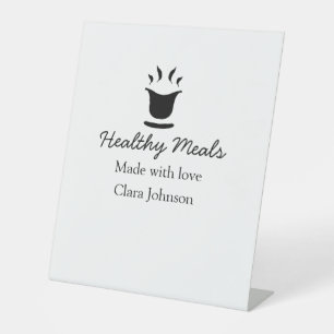 Healthy meals with love add name restaurant place pedestal sign