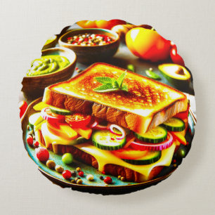 Healthy Meets Indulgent: A Grilled Cheese Delight Round Cushion