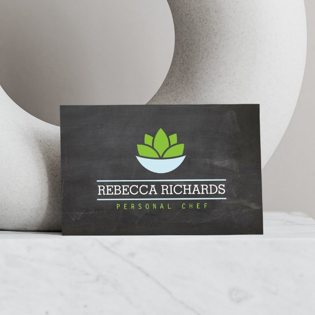 Healthy Salad Vegetables Catering Logo Chalkboard Business Card (Creator Uploaded)