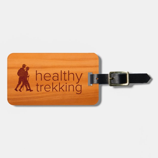 Healthy Trekking Faux Amber Wood Luggage Tag (Front Horizontal)