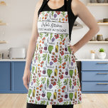Healthy Vegetables Salad Custom Name's Kitchen Apron<br><div class="desc">A fun apron featuring hand drawn vegetables and salad ingredients and two lines of custom text, Add a person's name, business name or delete the text and rectangle and just have the pattern. Perfect as a birthday gift, apron for small business restaurant and cafe owners, budding chefs, hostess and bridal...</div>