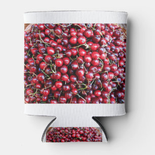 Heap of fresh red cherries in basket can cooler