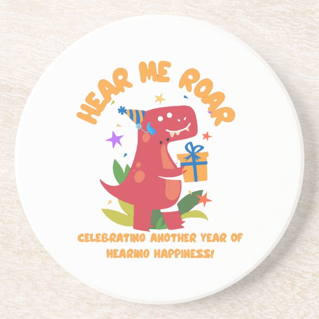 Hear me roar  Cochlear Implant  Hearing Birthday Coaster (Front)