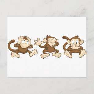 hear no evil, see no evil, speak no evil monkeys postcard