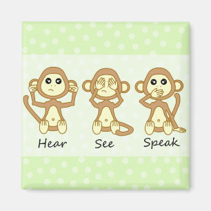Hear No See No Speak No Evil - Cute Baby Monkeys Magnet