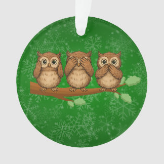 Hear, See, and Speak No Evil Owls Ornament
