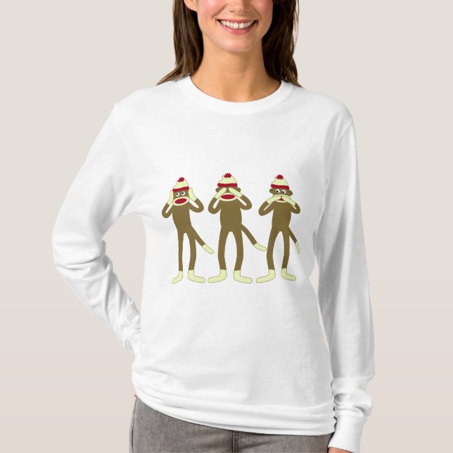 Hear, See, Speak No Evil Sock Monkeys T-Shirt (Front)