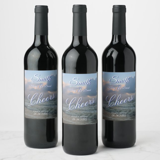 Hear The Waves Wedding Wine Label (Bottles)