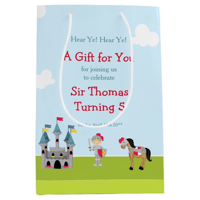 Hear Ye Blonde Cute Knight Birthday Party Medium Gift Bag (Front)