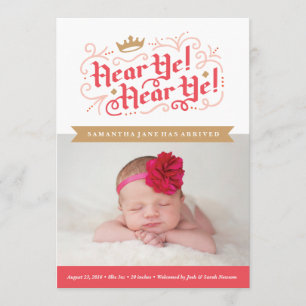 Hear Ye! Hear Ye! Birth Announcement in Gold