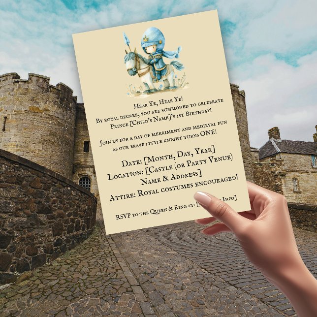 Hear Ye, Hear Ye! Knight-Themed Boy’s 1st Birthday Invitation (Boy's Medieval 1st Birthday Invitation)