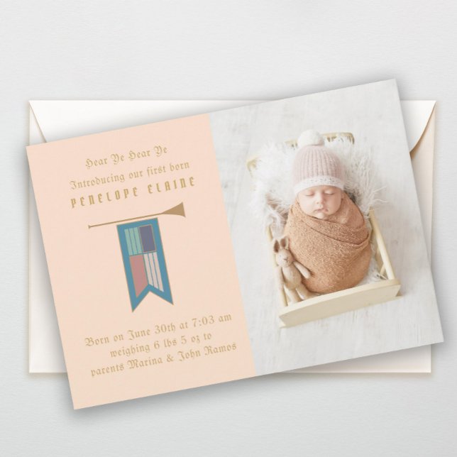 Hear Ye Hear Ye Mediaeval Photo Birth Announcement (Creator Uploaded)