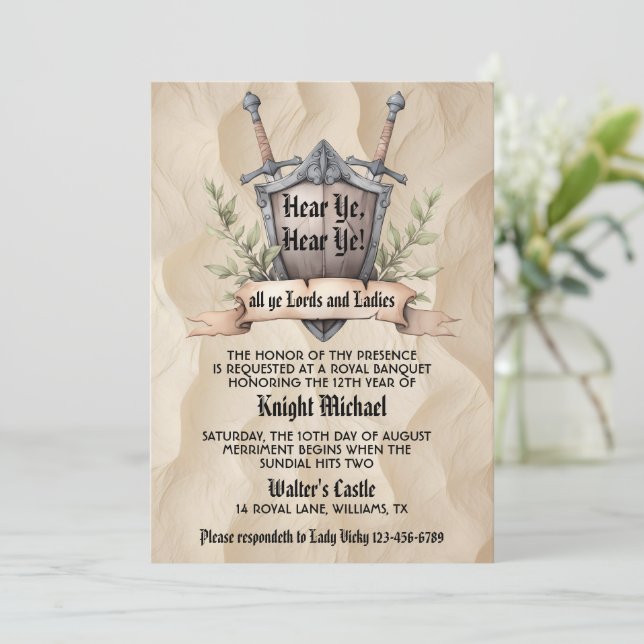 Hear Ye Hear Ye Mediaeval Renaissance Birthday Invitation (Standing Front)