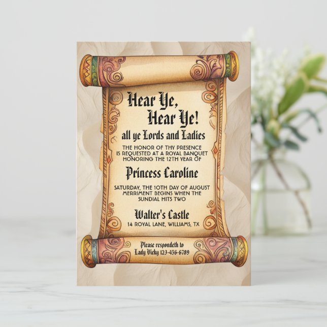 Hear Ye, Hear Ye! Medieval Royal Birthday Invitation (Standing Front)