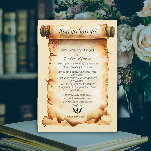 Hear Ye Mediaeval Aged Scroll Wedding Invitation (Hear Ye Medieval Aged Scroll Wedding Invitation)