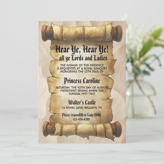 Hear Ye Mediaeval Renaissance Royal Birthday Invitation (Standing Front)