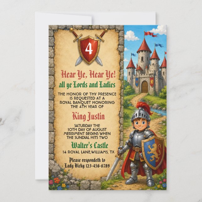 Hear Ye Mediaeval Renaissance Royal Birthday Invitation (Front)