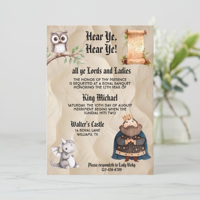Hear Ye Medieval Renaissance Royal Birthday Invitation (Standing Front)