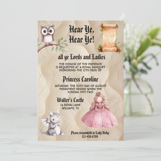 Hear Ye Medieval Renaissance Royal Birthday Invitation (Standing Front)