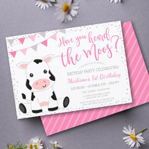 Heard the Moos Pink Girl Cow Birthday Invitation