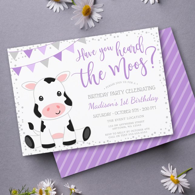 Heard the Moos Purple Girl Cow Birthday Invitation (Creator Uploaded)