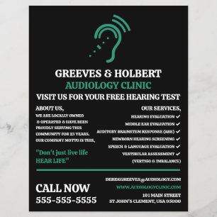 Hearing Aid Design, Audiologist, Audiology Clinic Flyer