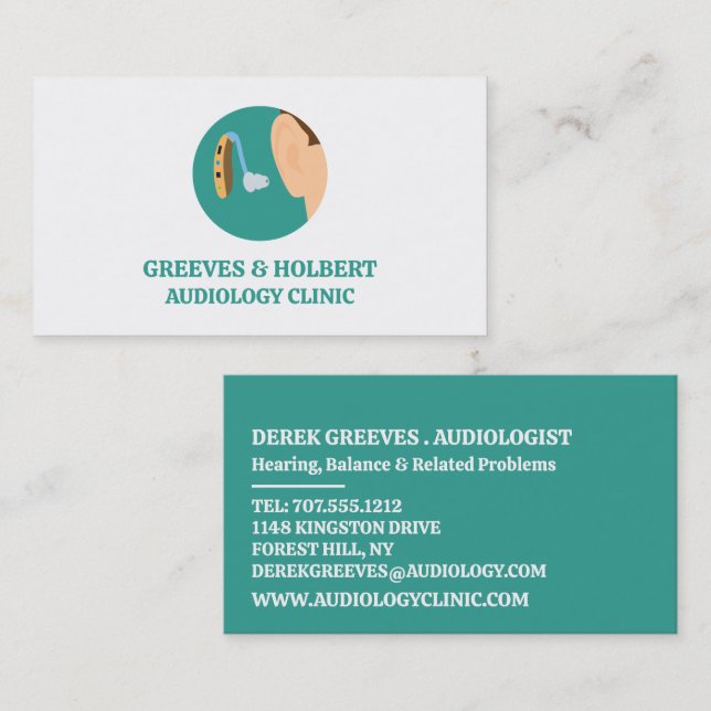 Hearing Aid Icon, Audiologist, Audiology Clinic Business Card (Front/Back)