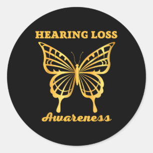 Hearing Loss Warrior Awareness yellow butterfly he Classic Round Sticker
